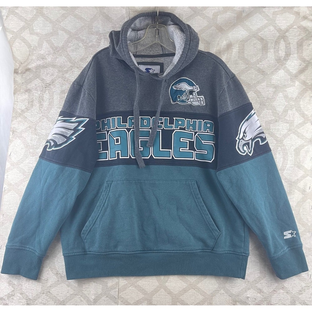 Starter Philadelphia Eagles NFL Colorblock Hoodie Mens Large Grey Green Pullover